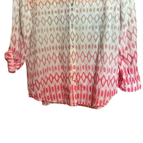 Chicos Top Womens Medium Multicolor Boho Print Button Up Roll Tab Sleeve Blouse - Picture 4 of 9